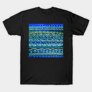 Boho Blue Geometric Pattern T-Shirt